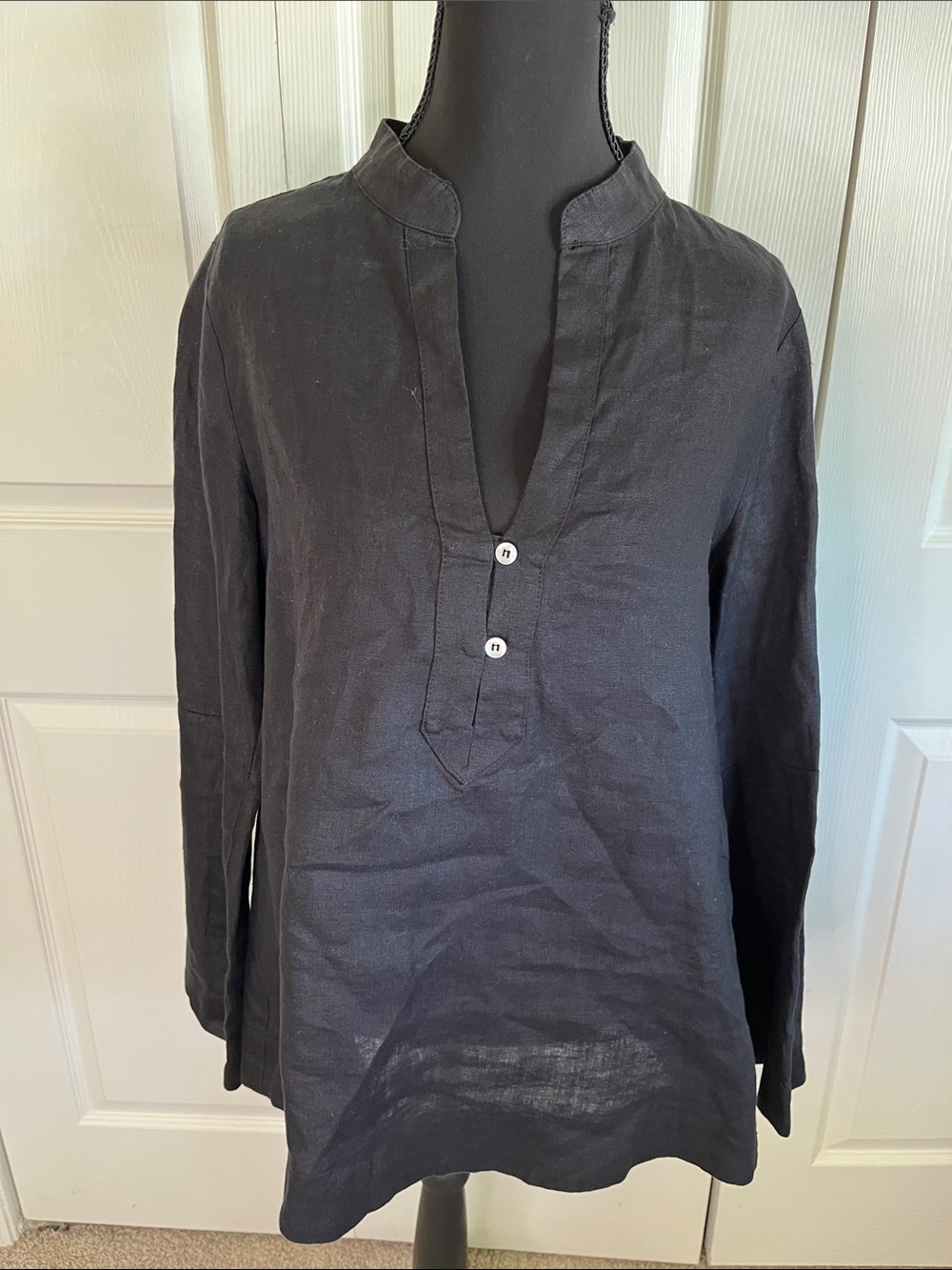 Tuckernuck Black 100% Linen Split-Neck Boxy Tunic Top Size Medium Minimalist